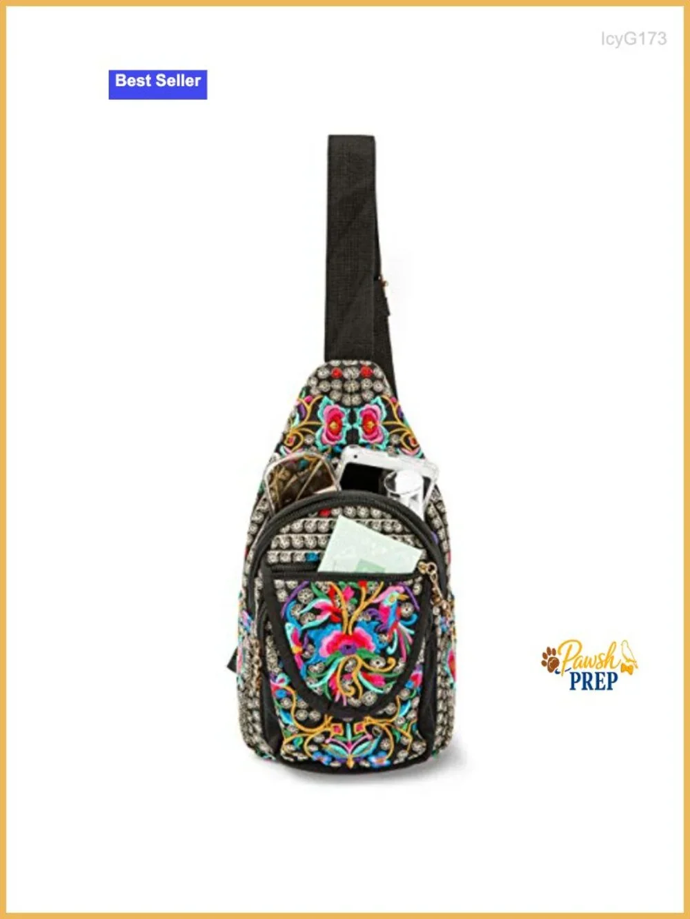Embroidered Canvas Sling Backpack Crossbody Bag for Women Travel Daypack